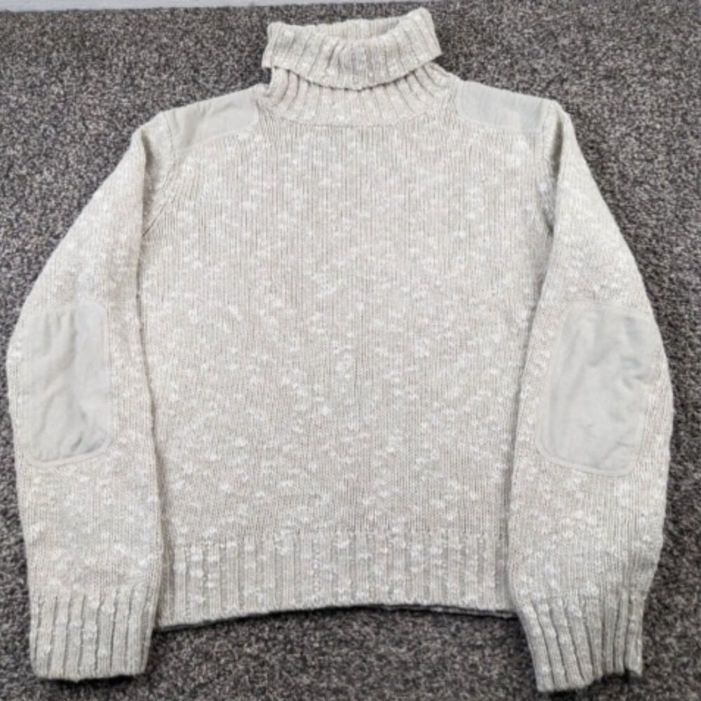 Vintage Ralph Lauren Sweater Military Turtleneck Gray Suede Patches Size Large